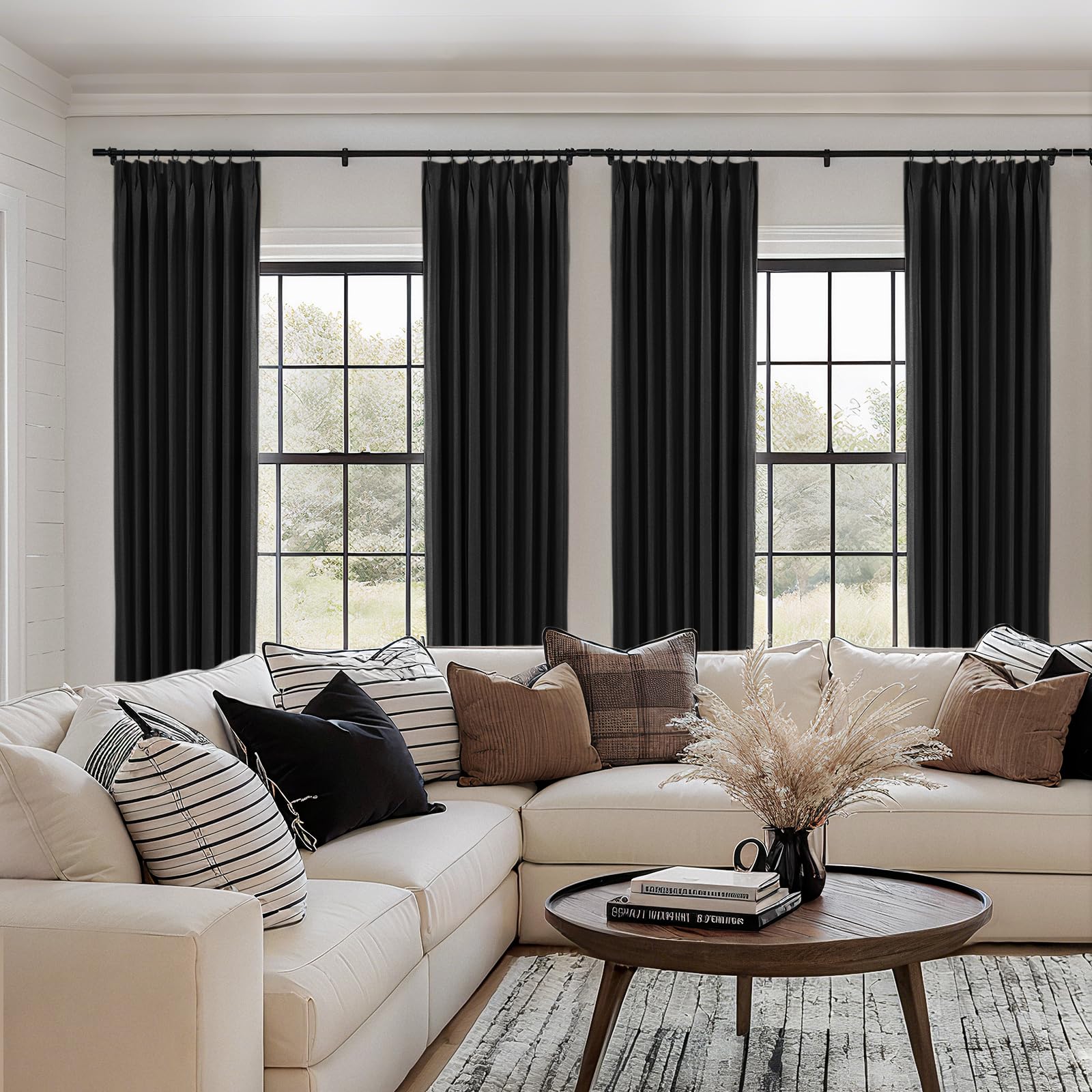 カーテンDo! 黒白ドレープカーテン Amazon｜TWOPAGES ブラックピンチプリーツカーテン 長さ63インチ 寝室